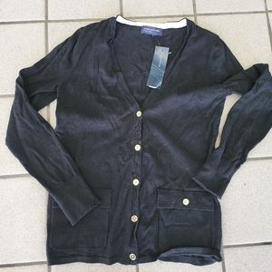NWT Vintage Jones New York Women's Small Black Lightweight Cardigan Gold Buttons